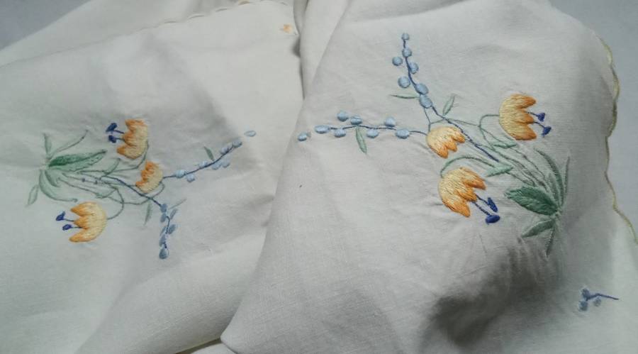 Beautiful small vintage hand embroidered table cloth