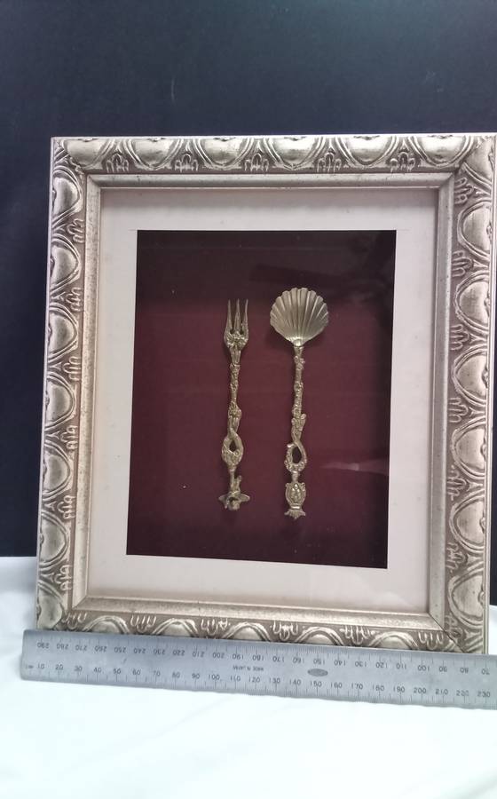 Beautiful boxed frame with pretty vintage fork and spoon