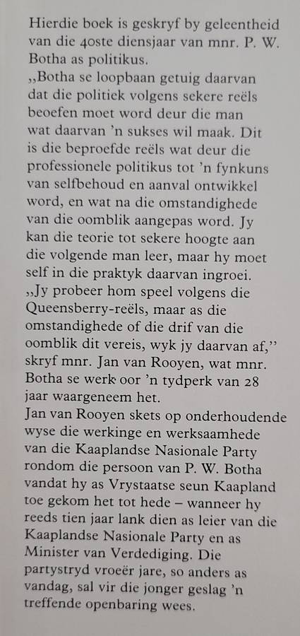 PW. BOTHA 40 JAAR -  JAN J. VAN ROOYEN