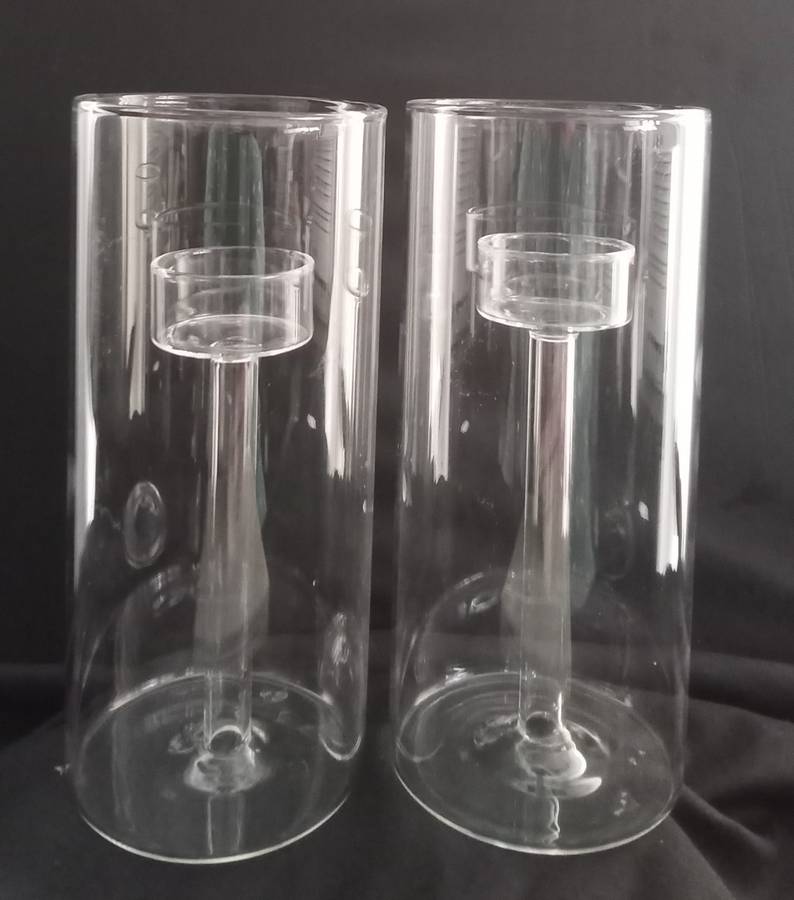 Two glass candle holders
