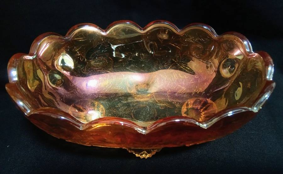 Exquisite vintage carnival glass footed bowl
