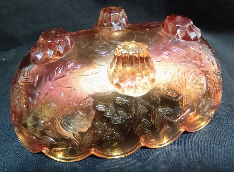 Exquisite vintage carnival glass footed bowl