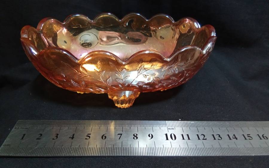 Exquisite vintage carnival glass footed bowl