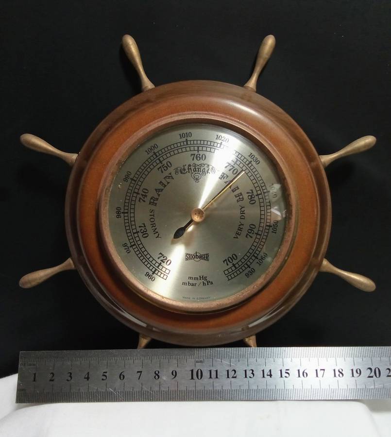 Vintage Stockburger Germany Weather Barometer Unique Brass Ship Wheel Design