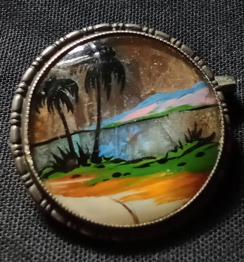 Small TLM Sterling England Tropical Scene Butterfly Wing Pin Brooch