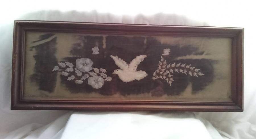 Exquisite Vintage picture with dove -  made of fish scales