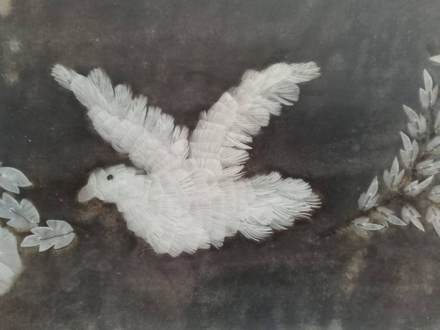 Exquisite Vintage picture with dove -  made of fish scales