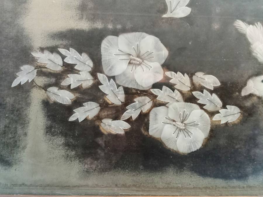 Exquisite Vintage picture with dove -  made of fish scales