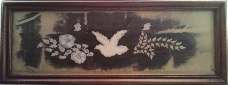 Exquisite Vintage picture with dove -  made of fish scales