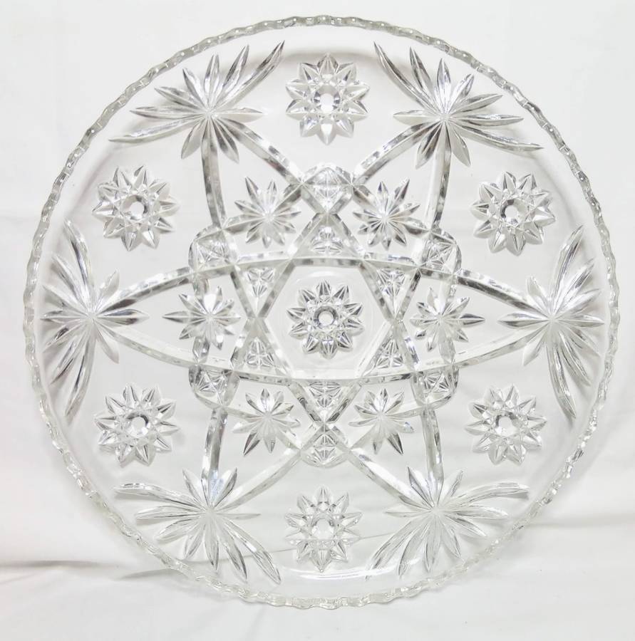 Vintage Anchor Hocking Prescut Clear Star & Fan Crystal Platter