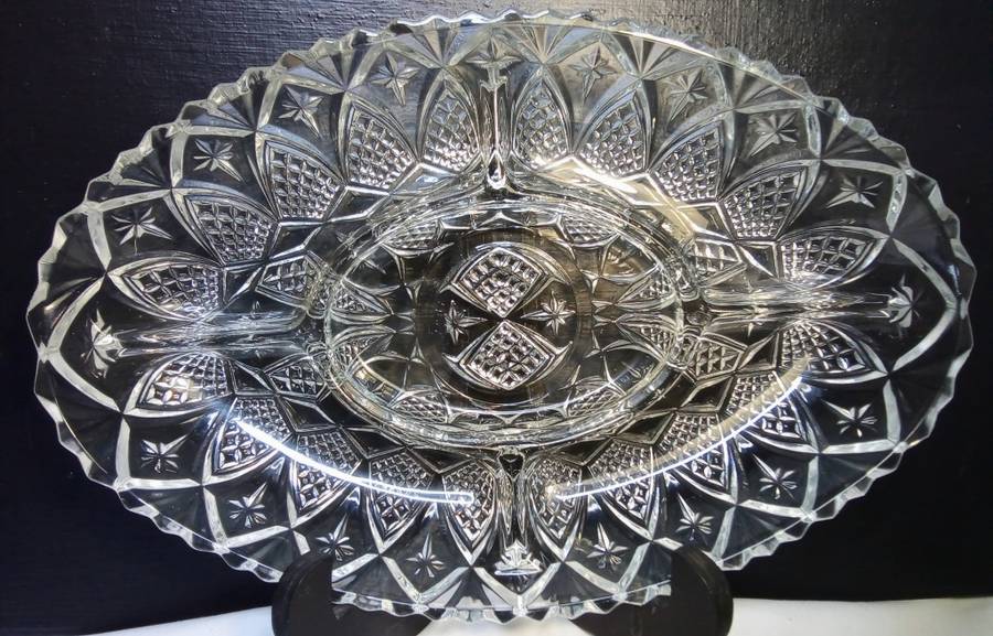 Vintage Anchor Hocking Prescut Clear Star & Fan Crystal Platter