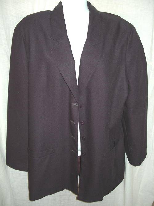 VINTAGE 'FAHRENHEIT' LADIES SMART JACKET AND SLACKS SUIT - DARK PURPLE - SIZE 14
