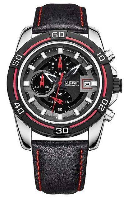 MEGIR MENS CHRONOGRAPH DATE GENUINE LEATHER WATCH - **WORKING SUB-DIALS** - BOX INCLUDED!
