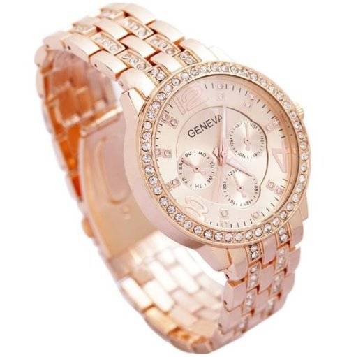 Elegant Ladies Geneva Crystal Quartz Chronograph Wrist Watch in Rosegold