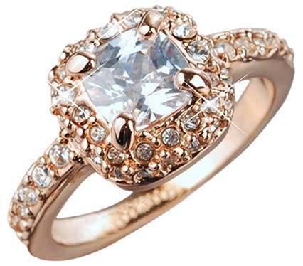 ROSE GOLD PLATED RHINESTONE ALLOY RING SIZE 8