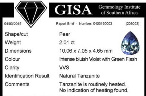 CERTIFIED 2.01 CT TANZANITE - INTENSE BLUISH VIOLET WITH GREEN FLASHES