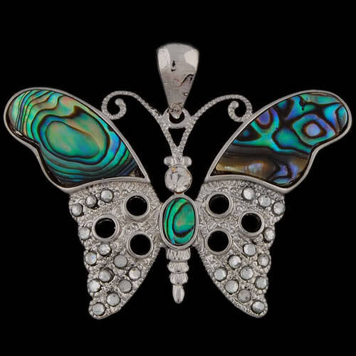 UNIQUE   ABALONE (Perlemoen)  and Rhinestone Butterfly  Pendant!