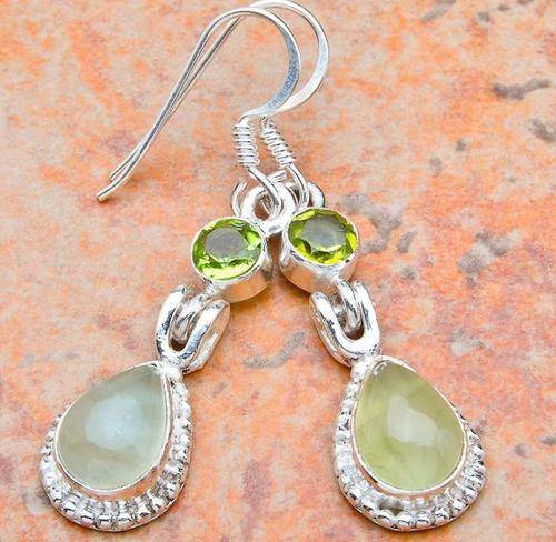 FABULOUS  Authentic PREHNITE and PERIDOT Sterling Silver  Earrings!