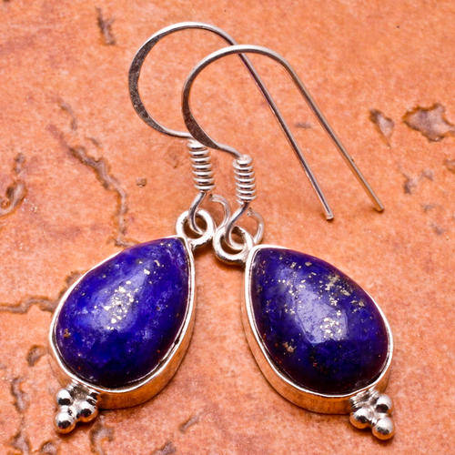 Beyond STRIKING! Genuine LAPIS LAZULI Sterling Silver Earrings !!
