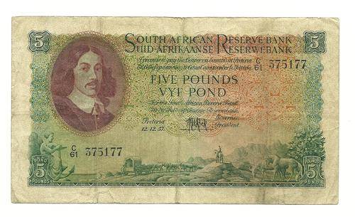 MH DE KOCK - Five Pound Note in VF condition