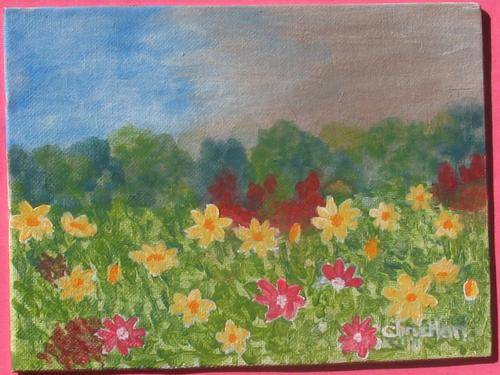 LANDSCAPE OF FLOWERS ORIGINAL PAINTING BY CHRIS HAN
