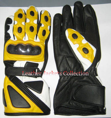 Ferrari Motorcycle Yellow Biker Leather Gloves