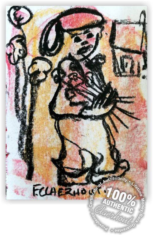 Original Frans Claerhout Mixed Media - Picking Flowers (Small)