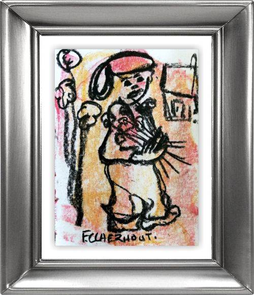 Original Frans Claerhout Mixed Media - Picking Flowers (Small)
