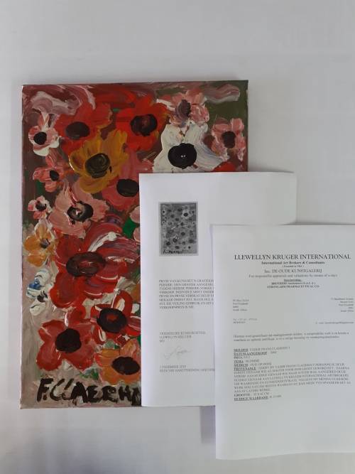 Frans Claerhout - FLOWERS - Acrylic on canvas. Signed and dated on back with COA