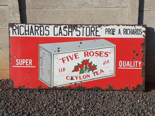 Original Vintage 5 Roses Porcelain Enamel Sign!!!