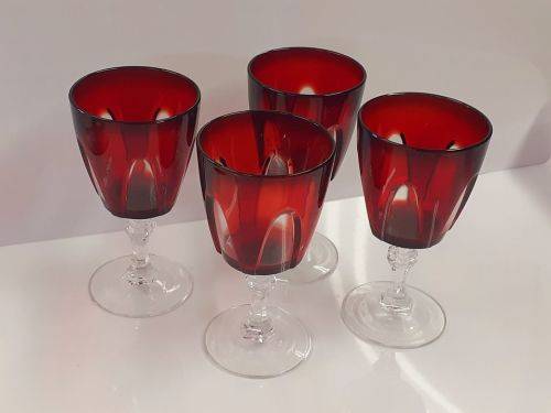 Cristal D`Arques Durand Gothic 4x Ruby Red France Cut To Clear Wine Glasses