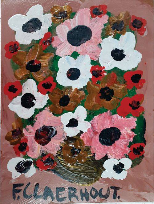Frans Claerhout - FLOWERS - Oil and Acrylic on board, come with COA