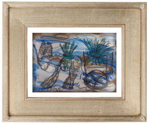 Frans Claerhout - Donkey and cart - Mixed Media on paper. COA Included.