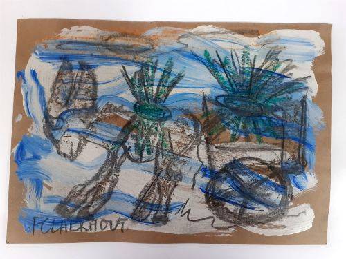 Frans Claerhout - Donkey and cart - Mixed Media on paper. COA Included.