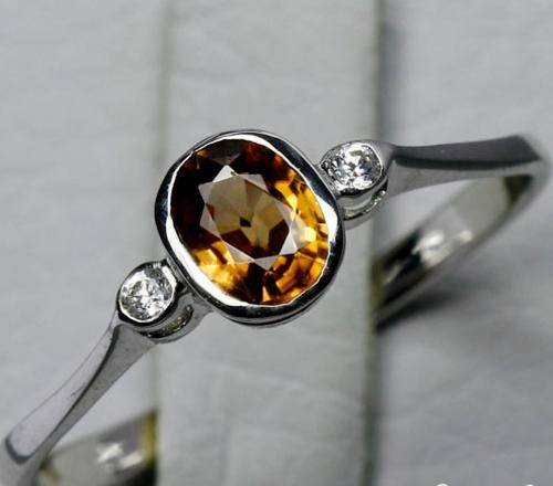 Natural Brown Zircon Set In (white gold plate) 925 Sterling Silver Ring. Stylish