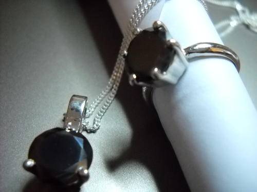 Black Diamond & Sterling Silver Ring And Necklace Set With Free Certificates. Stunning