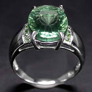 *Natural Gem* AAA Fluorite & Tsavorite Garnet.(14k White Gold Plate)925 Sterling Silver,Breathtaking