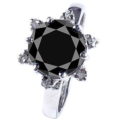 2.68ct Moissanite Black And Natural Rough Diamond Round Cut Set In 925 Silver Ring. Stunning