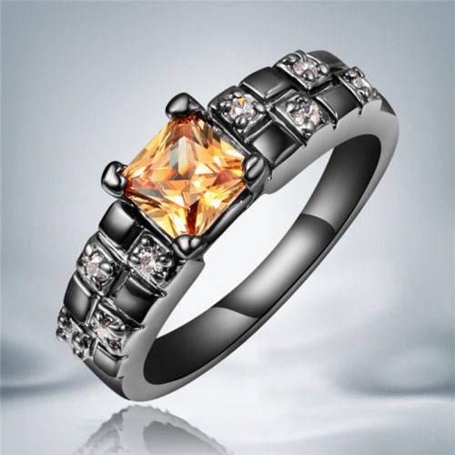 Black Gold Filled Champagne Topaz & White Gems Ring Size  7