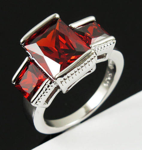 Jewellry Ring Size 8 Ruby CZ Lady's 10K White Gold Filled Gift