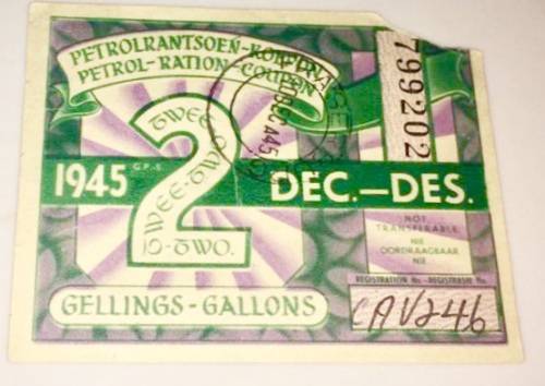 2 GALLONS 1945 DEC PETROL RATION COUPON