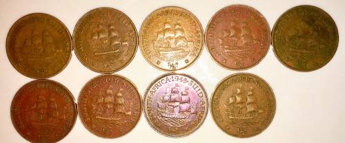 1/2 PENNY SET OF 9 1940 TO 1949 BAR 1947
