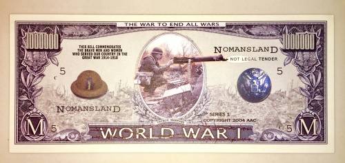 FANTASY NOTE  WORLD WAR 1  $1 MILL USA UNC  GEM