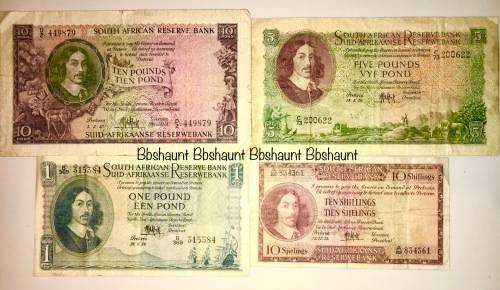 MH DE KOCK SET OF 4 X; 10 POUND, 5 POUND, 1 POUND, 10 SHILLINGS 1953 & 1959