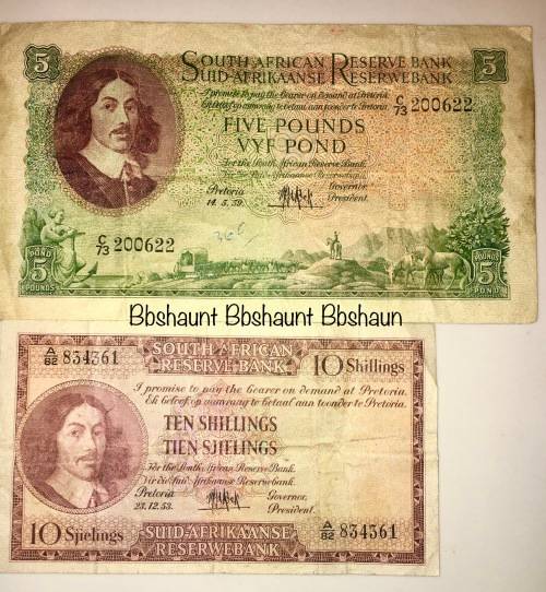 MH DE KOCK SET OF 4 X; 10 POUND, 5 POUND, 1 POUND, 10 SHILLINGS 1953 & 1959