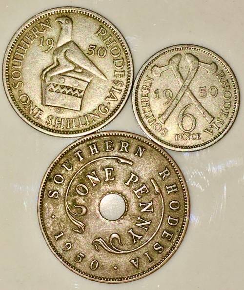 RHODESIA SET X3,,,,1 SHILLING , 6 PENCE & 1 PENNY 1950