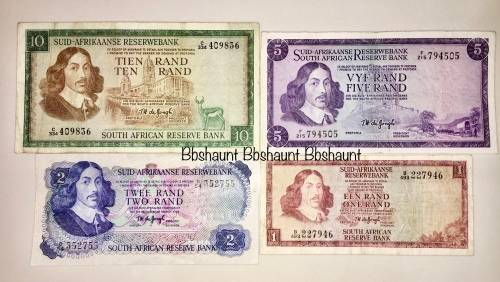 COMPLETE SET OF TW DE JONG & DECIMALS R10 -R1 ,,,1967-1975 ( 1 BID TAKES ALL)
