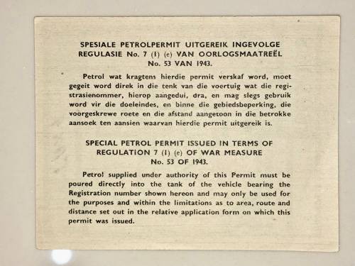 PETROL SPECIAL PERMIT  SET 4 GALLONS 1946 REGULATION OF WAR MEASURES