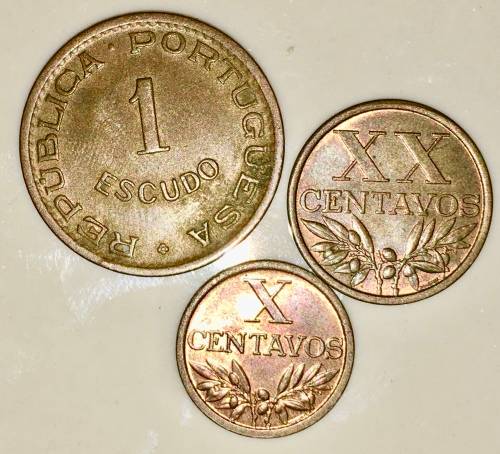 PORTUGAL,,,1 ESCUDOS MOZ & XX CENTAVOS , X CENTAVOS  1965-1966-1968