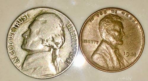 U.S.A SET,,,,,5 CENT (JEFFERSON NICKEL) & 1 CENT (WHEAT PENNY) 1941